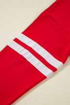 Fiery Red Varsity Striped Sleeve Drop Shoulder Sweatshirt and Short Set