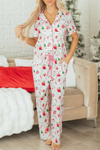 Cozy Pink Christmas Spirit Holiday Print Short Sleeve Pajama Set - 2-Piece Sleepwear