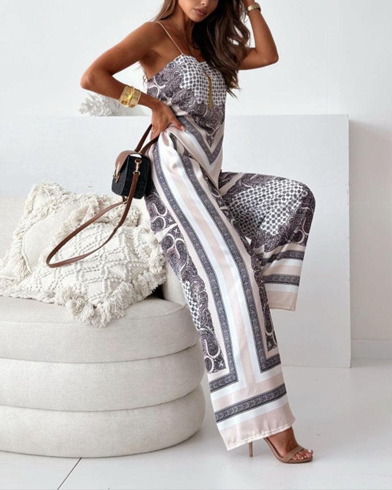 Chic Printed Lace-Up Vest & Pants Set - Two-Piece Casual Outfit for Daily, Holiday, and Going Out