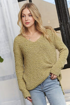 Adora High-Low Side Slit V-Neck Sweater