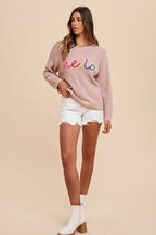 Annie Wear Hello Embroidered Raglan Sleeve Sweater