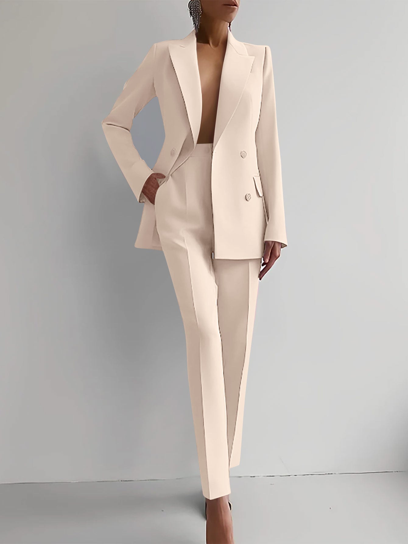 Chic Solid Color Blazer & High Waist Pants Set - Versatile Commuting & Business Attire