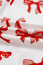 Festive Red Bow Print Long Sleeve 2-Piece Pajama Set for Christmas