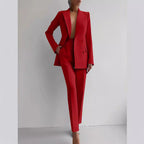 Chic Solid Color Blazer & High Waist Pants Set - Versatile Commuting & Business Attire