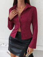 Kim's Striped Button Up Long Sleeve Shirt