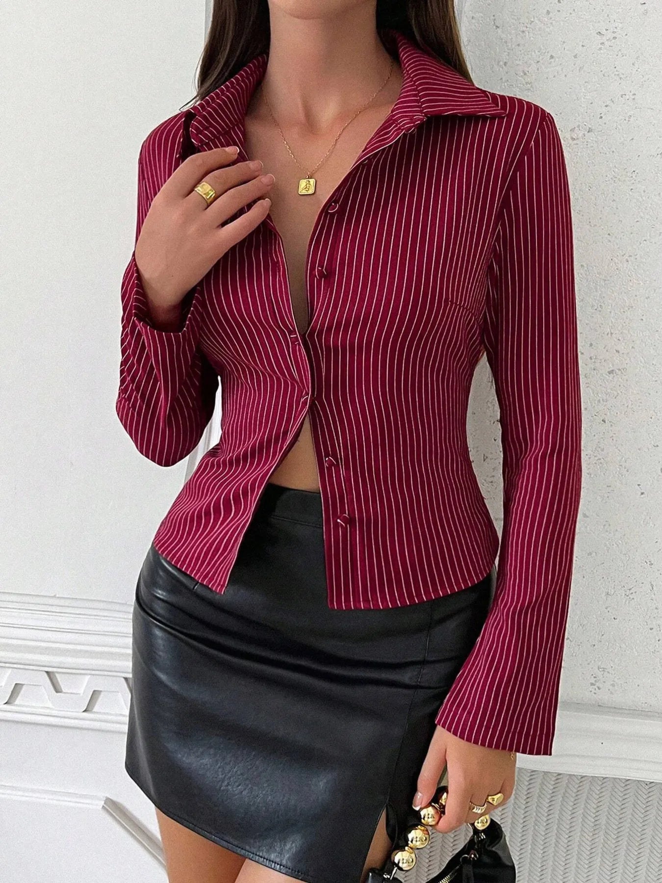 Kim's Striped Button Up Long Sleeve Shirt