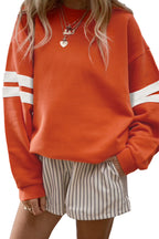 Orange Varsity Striped Detail Drop Shoulder Oversized Sweatshirt