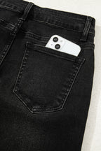 Black Raw Hem Straight Leg Loose High Waist Jeans