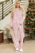 2-Piece Pink Christmas Tree & Nutcracker Print Lounge Pant Set for Women