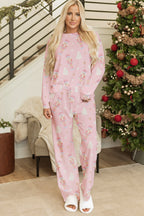 2-Piece Pink Christmas Tree & Nutcracker Print Lounge Pant Set for Women