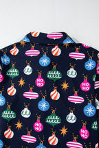 Navy Blue Christmas Lights Print Shirt and Pants Pajama Set - Festive & Comfortable