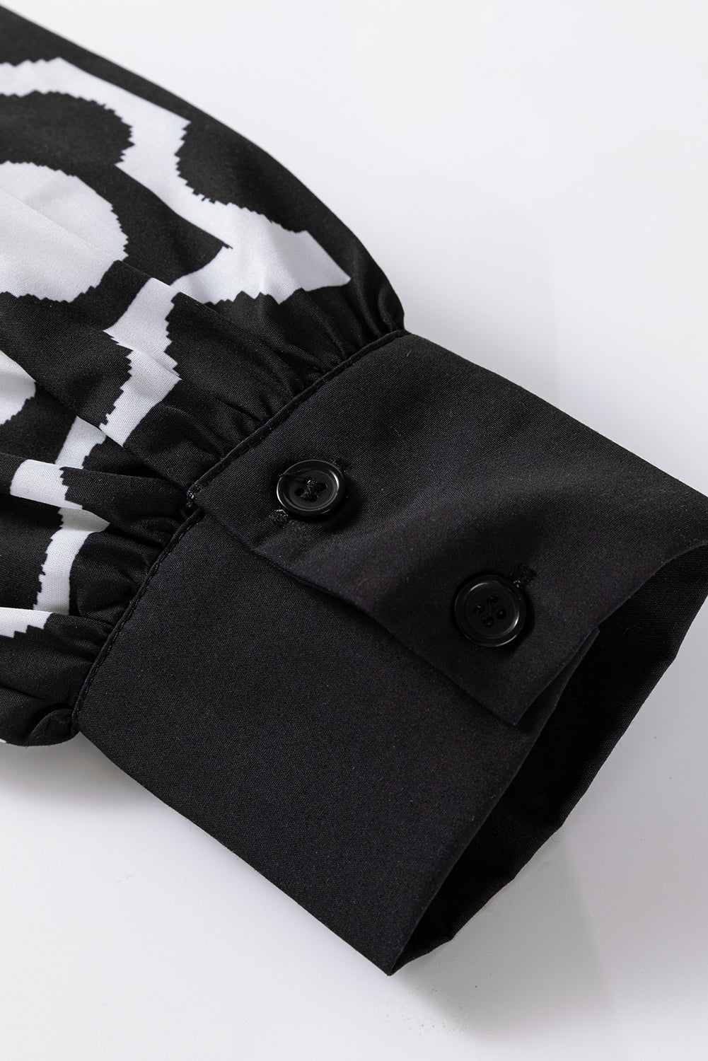 Black Polka Dot Floral Printed V Neck Long Sleeve Shift Mini Dress