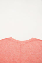 Fresh Salmon Floral Patchwork V Neck Long Sleeve T Shirt