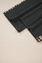 Carbon Grey Twisted Rib Texture Leopard Patchwork Detail 2pcs Pant Set