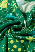 Festive Green Christmas Tree Print V-Neck Tee and Cozy Pants Lounge Set for Holidays
