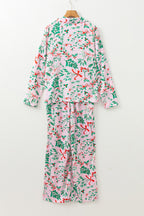 Luxurious Pink Christmas Berries Plant Print Satin Long Sleeve Pajama Set for Ultimate Comfort