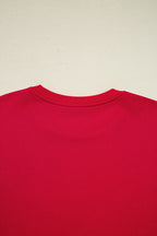 Fiery Red Varsity Striped Detail Crewneck Pullover Elastic Sweatpants 2pcs Outfit