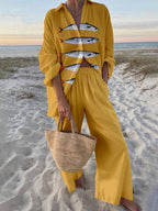 Ocean Print Oversized Shirt and Elastic Waist Pocket Pants Set - Chic & Comfortable Loungewear