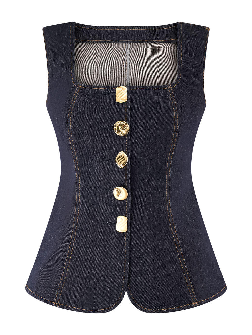 Chic Sleeveless Button-Down Denim Vest Top & High-Waist Straight Leg Jeans Set - Stylish & Comfortable Outfit