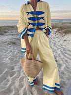 Ocean Print Oversized Shirt and Elastic Waist Pocket Pants Set - Chic & Comfortable Loungewear