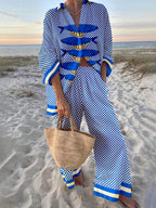 Ocean Print Oversized Shirt and Elastic Waist Pocket Pants Set - Chic & Comfortable Loungewear