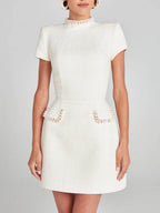 Exquisite Pearl Trim Pocket Mini Dress - Playful & Stylish