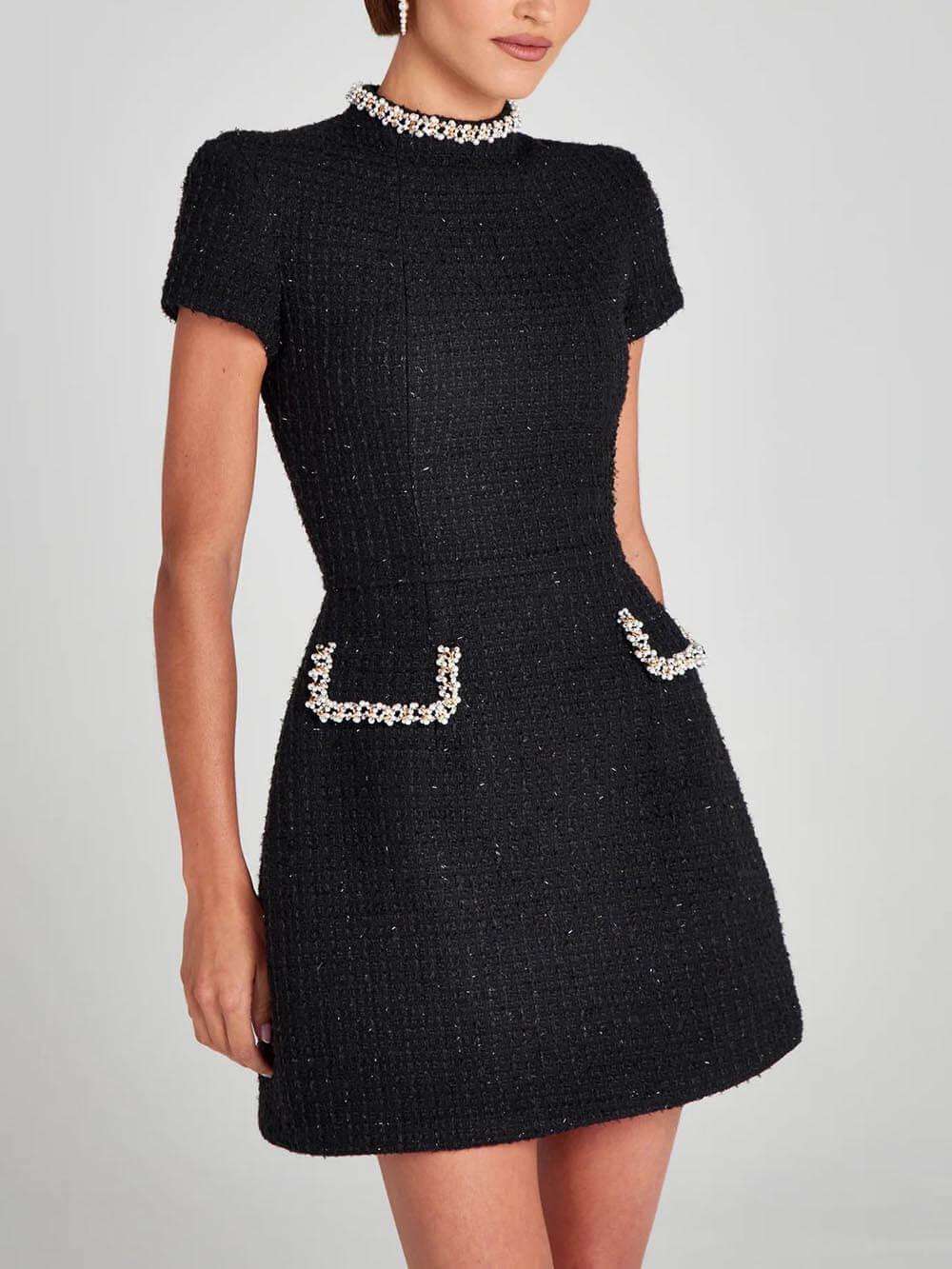 Exquisite Pearl Trim Pocket Mini Dress - Playful & Stylish