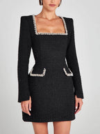 Exquisite Pearl Trim Pocket Mini Dress - Playful & Stylish