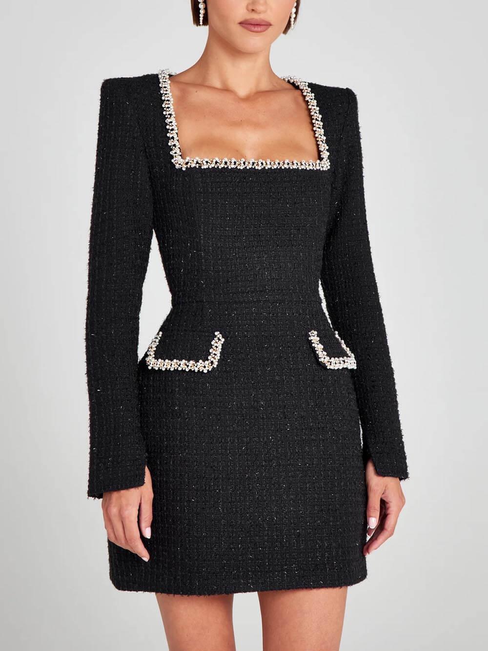 Exquisite Pearl Trim Pocket Mini Dress - Playful & Stylish