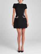 Exquisite Pearl Trim Pocket Mini Dress - Playful & Stylish