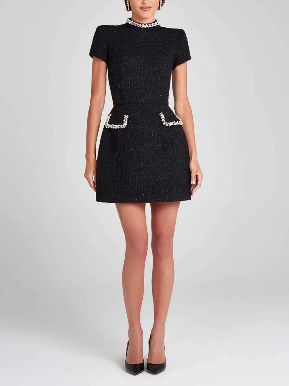 Exquisite Pearl Trim Pocket Mini Dress - Playful & Stylish