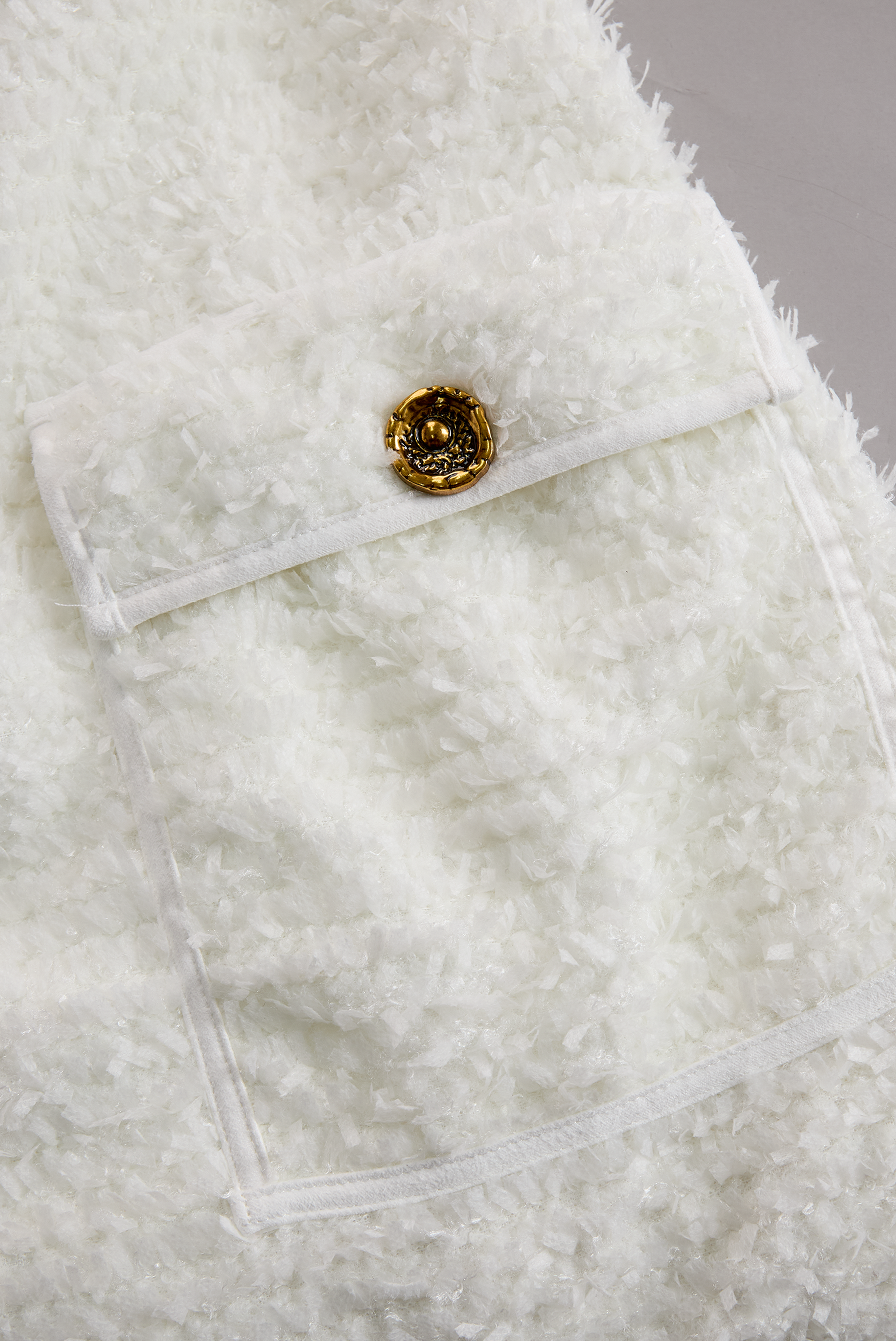 Ivory Tweed Button-Down Midi Dress With Patch Pockets