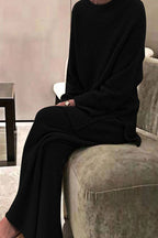 Elegant Long-Sleeved Solid Color Knitted Casual Sweater Two-Piece Set for Women