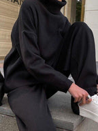 Chic Solid Color Loose Casual Knitted Two-Piece Suit - Long Sleeve Top & Pants Set