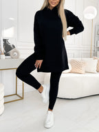 Cozy & Stylish: Women's Fashion Solid Color Hoodie and Lined Leggings Two-Piece Set for Spring/Fall