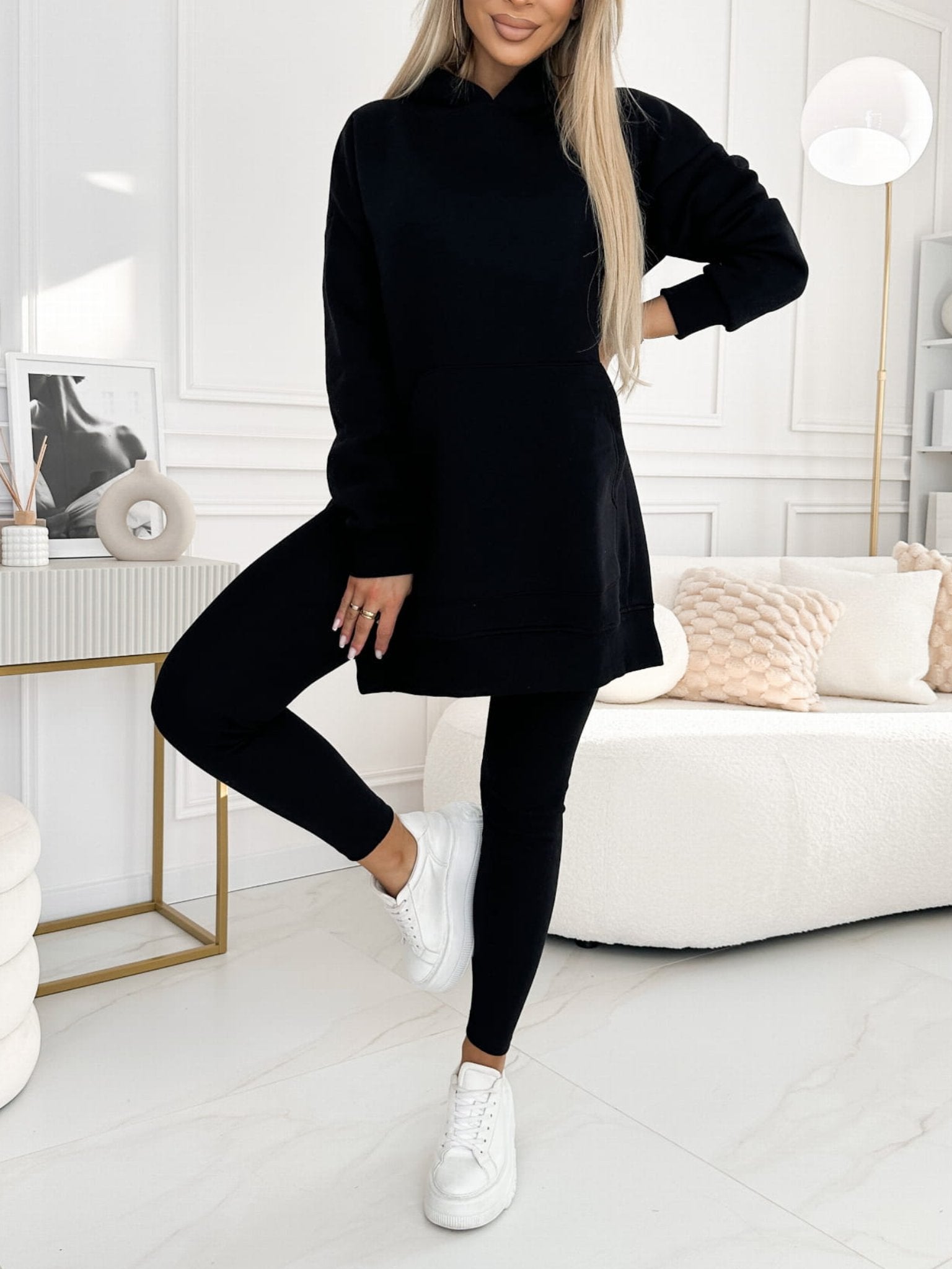 Cozy & Stylish: Women's Fashion Solid Color Hoodie and Lined Leggings Two-Piece Set for Spring/Fall