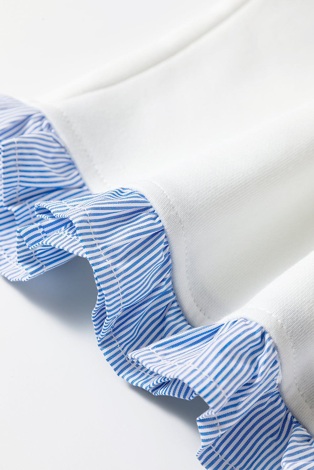 White Plaid Ruffled Patchwork Drop Shoulder Pullover and Drawstring Elastic Waist Shorts Matching Set