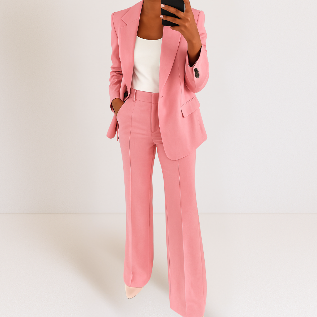 Elegant & Modern Two-Piece Suit: Premium Polyester Stretch Blazer & Trousers for Versatile Occasions