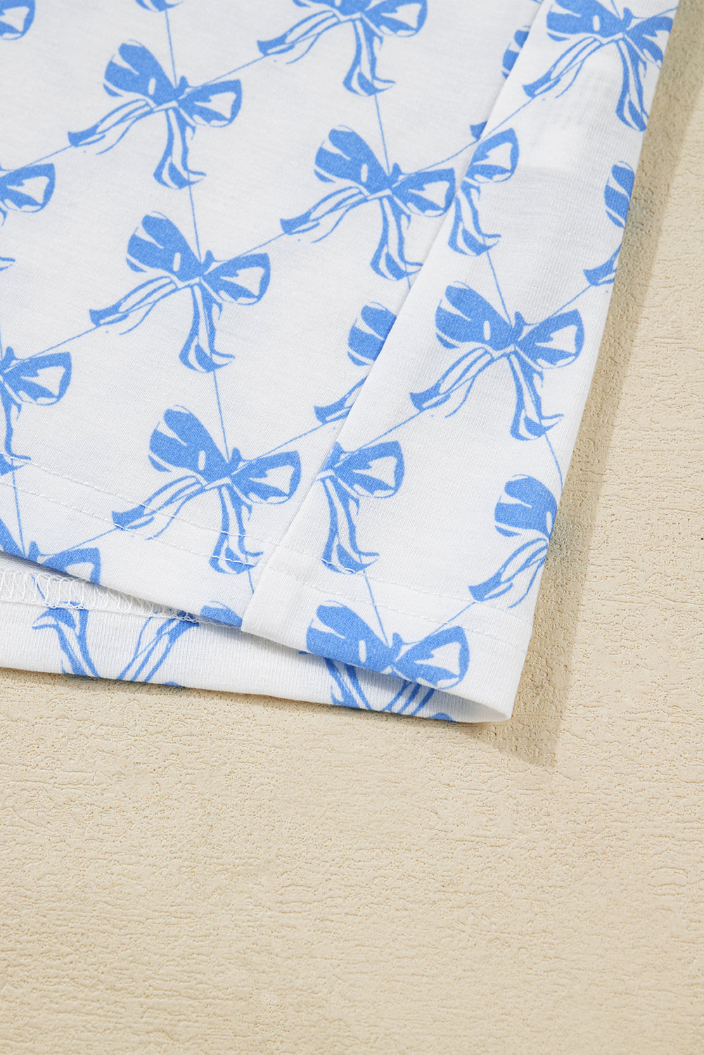 Sky Blue Bow Print Long Sleeve Shirt & Pants Pajama Set - Soft & Cozy Sleepwear for Women