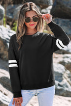 Black Varsity Striped Detail Drop Shoulder Oversized Sweatshirt