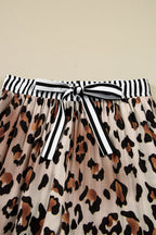 Khaki Leopard Print Colorblock Striped Edge Shirt and Pants Pajama Set