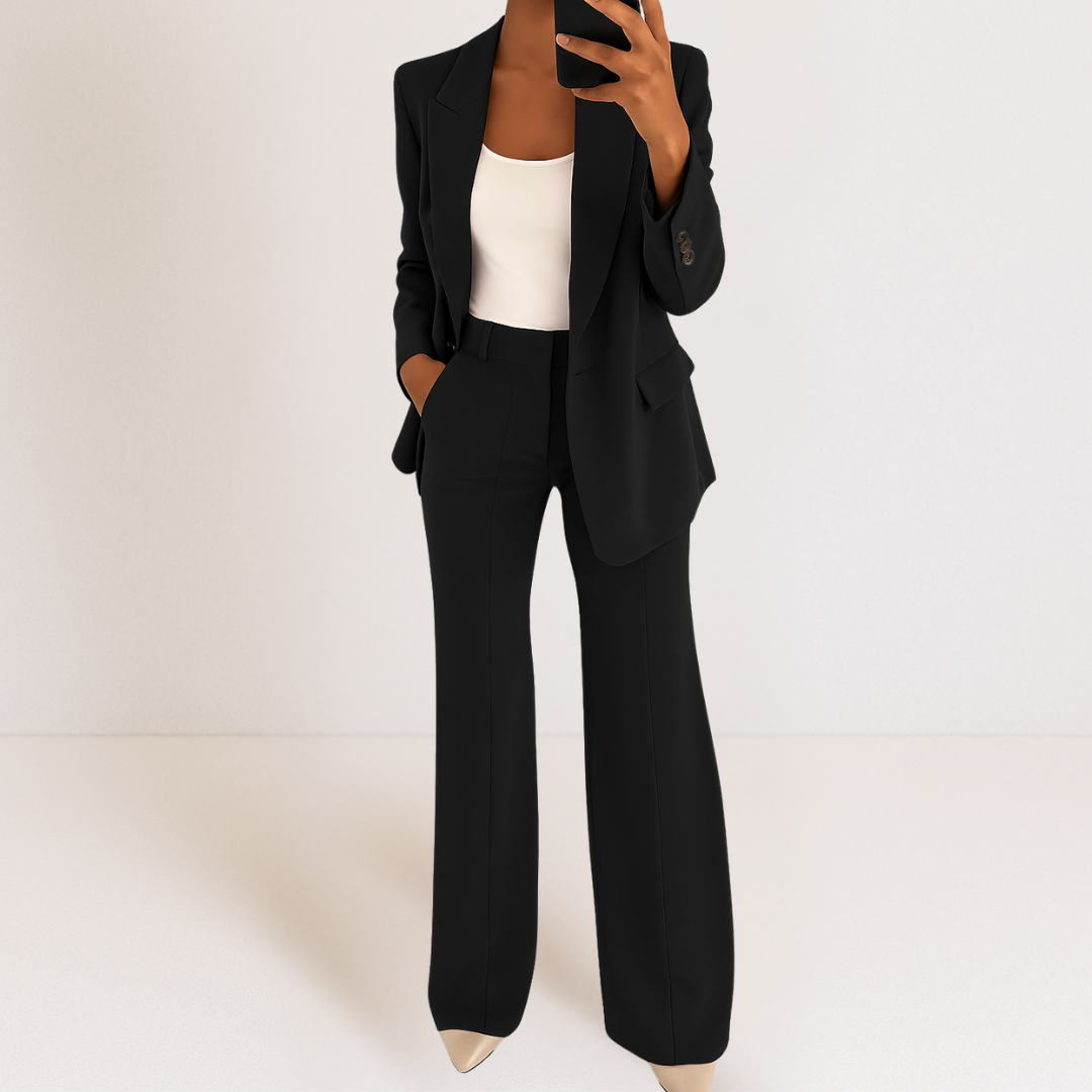Elegant & Modern Two-Piece Suit: Premium Polyester Stretch Blazer & Trousers for Versatile Occasions