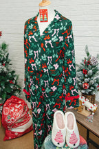 Festive Green Bow Print 2-Piece Pajama Set for Women - Soft & Cozy Loungewear