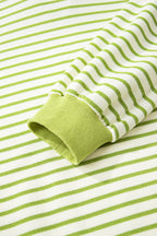 Green Stripe Collared V Neck Drop Shoulder Pullover and Skort 2pcs Outfit