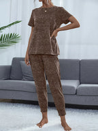 Round Neck Short Sleeve Top and Pants Lounge Set