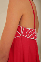 Red Fish Embroidered Maxi Dress - Playful Elegance for Vacation & Parties