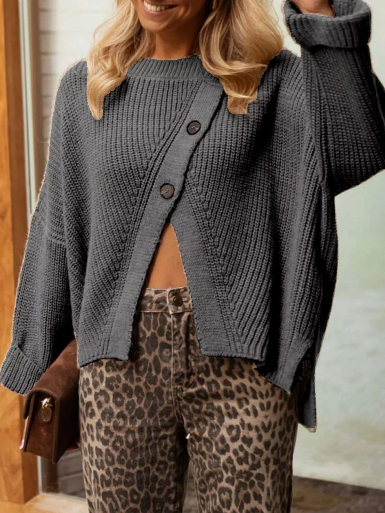 Asymmetrical Button Detail Sweater