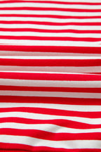 Red Stripe Exposed Seam Drop Shoulder Casual Pullover Top