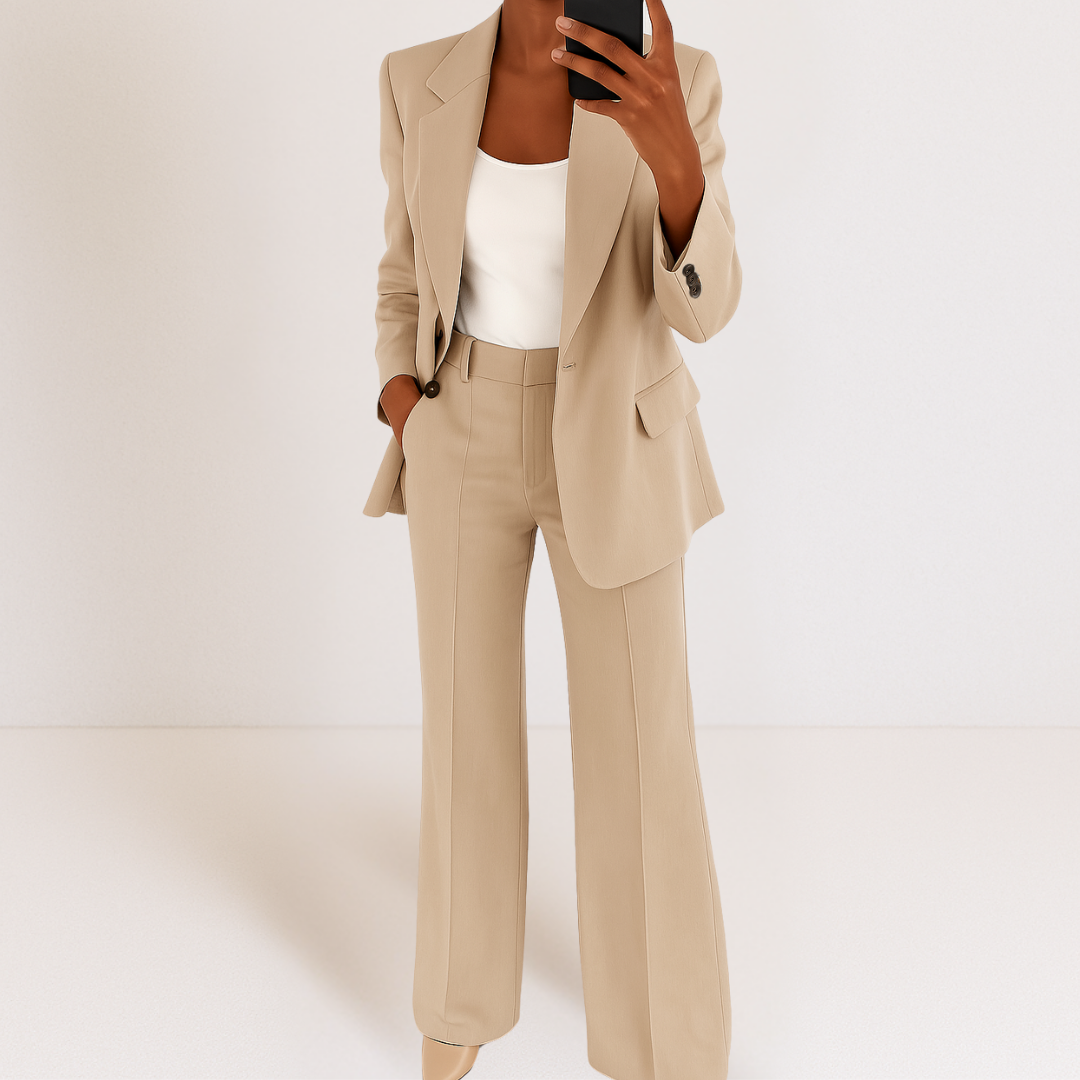Elegant & Modern Two-Piece Suit: Premium Polyester Stretch Blazer & Trousers for Versatile Occasions