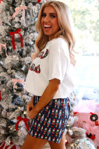 Pink Mama Claus Plaid Letter Tee Nutcracker Shorts 2pcs Lounge Set